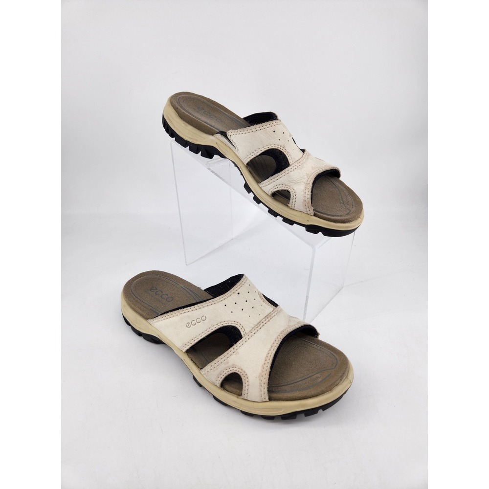 Ecco Offroad Lite Slide Sandals Women Size 39/US 8.5 Cream Leather Walking Shoes